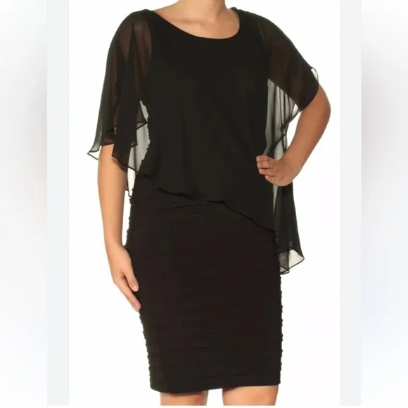 Adrianna Papell Black Tiered Bolero Dress Size 12 - Picture 1 of 11